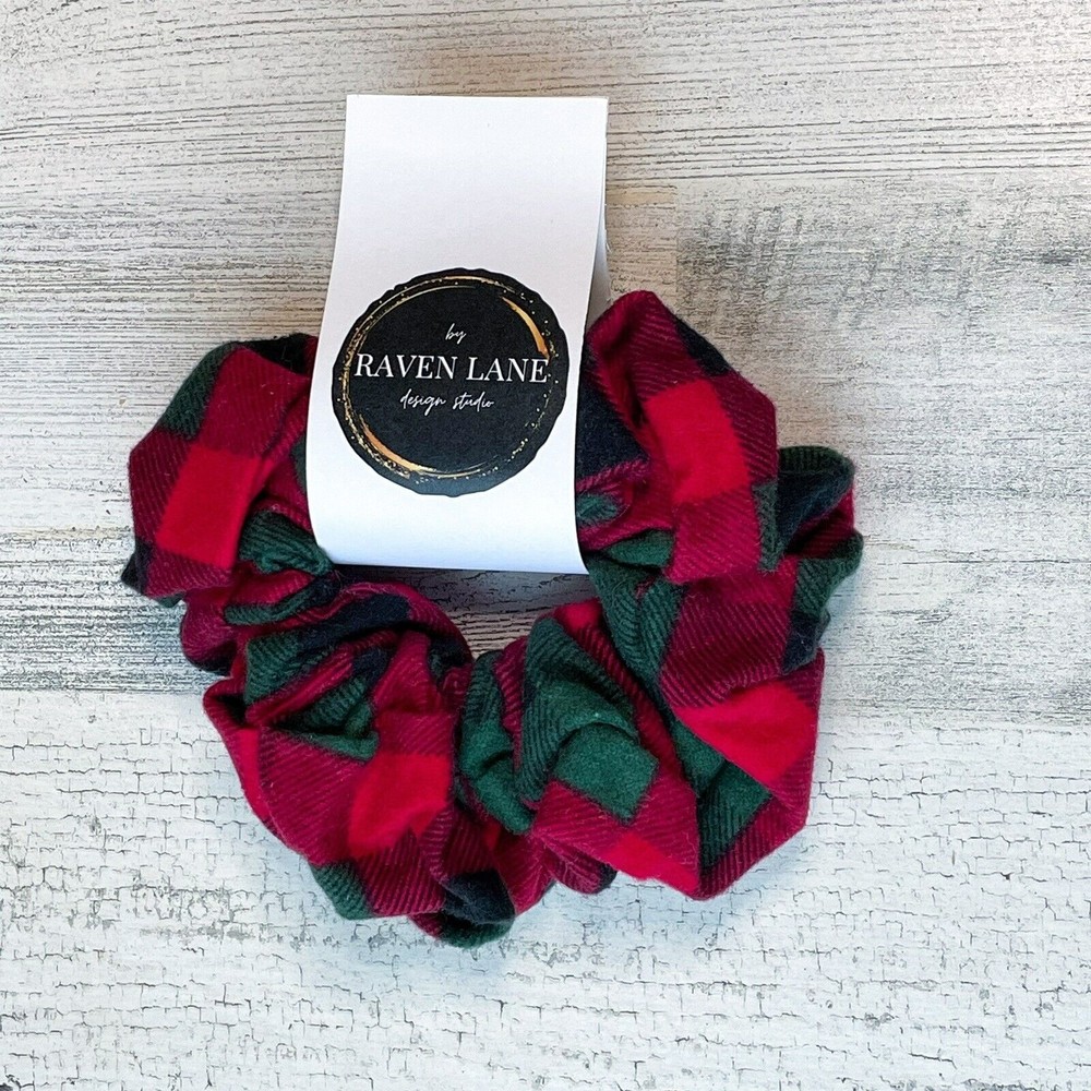 Red & Green Flannel Scrunchie | Big Scrunchies Fashion Hair Ties Medium Volume